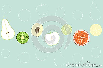 Flat Fruit Background. Vector illustration Vector Illustration