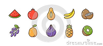 Flat fruit icon pomegranate vector pineapple tropical coconut kiwi quince watermelon sign. Vector Illustration