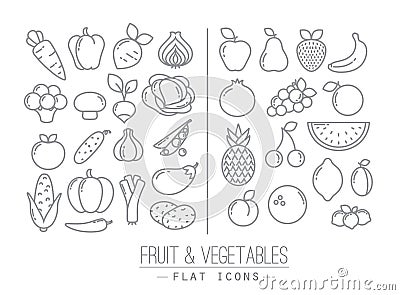 Flat Fruits Vegetables Icons Vector Illustration