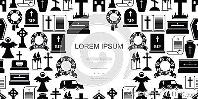 Flat Funeral Icons Seamless Pattern Vector Illustration