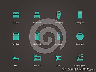 Flat furniture and bed icons set. Vector Illustration