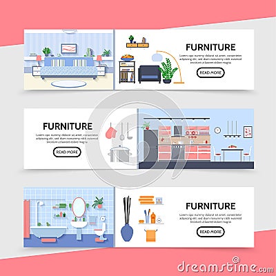 Flat Furniture Horizontal Banners Vector Illustration