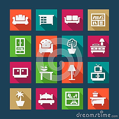 Flat furniture icons Vector Illustration