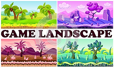 Flat Game Nature Design Backgrounds Set Vector Illustration