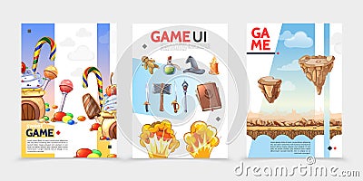 Flat Game UI Posters Vector Illustration