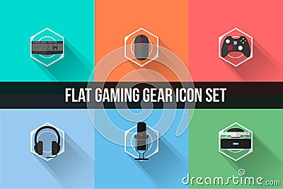 Flat Gaming Gear Icon Set Vector Illustration