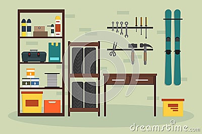 Flat garage inside. Vector Illustration