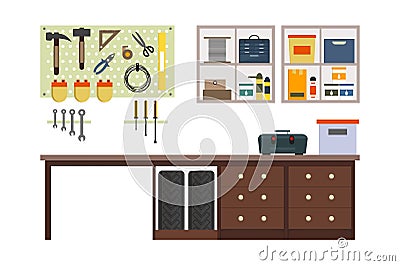 Flat garage inside. Vector Illustration