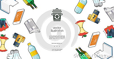 Flat Garbage Colorful Template Vector Illustration