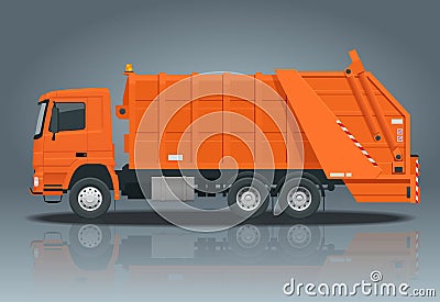 Flat Garbage truck. Garbage recycling and utilization equipment. City waste recycling concept with garbage truck. Vector Illustration