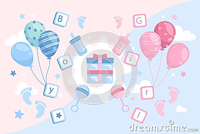 Flat gender reveal concept Vector illustration. Vector Illustration