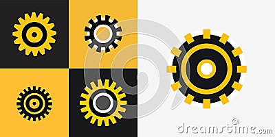 Flat Geometric Gear-Shaped Logo: Yellow and Charcoal Vector Graphic Vector Illustration