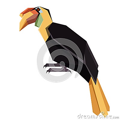 Flat geometric Winkled Hornbill Vector Illustration