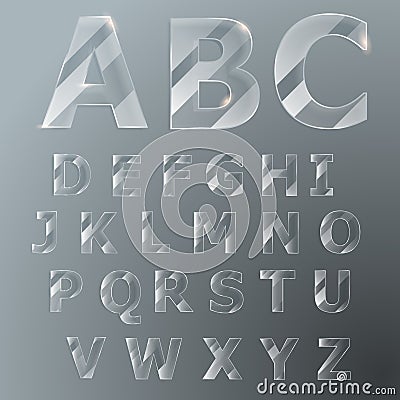 Glass font. Vector Latin alphabet. Vector Illustration