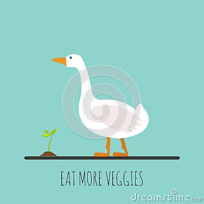 Flat goose with sprout. Flat goose icon. Eat more veggies. Vector illustration Cartoon Illustration