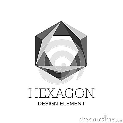 Flat gray polygonal hexagon logo vector template Vector Illustration
