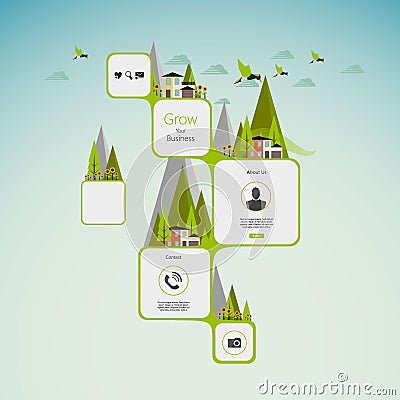 Flat Green Abstract Web Design / Eco Flat Style Infographics. /Vintage colors/ Vector Illustration