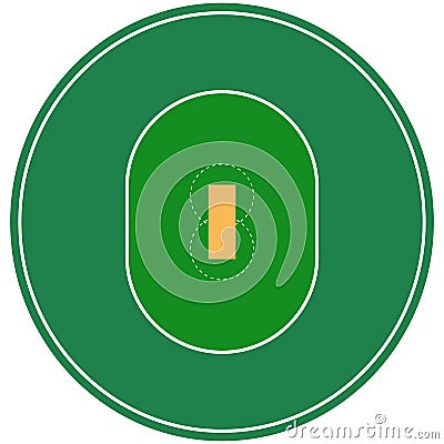 Flat green cricket ground. Top view cricket field with line template. Vector stadium. Vector Illustration