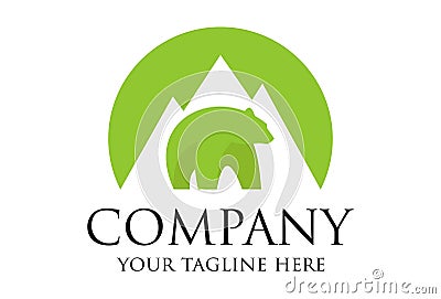 Green Mountain Circle With Bear Logo Design Vector Illustration
