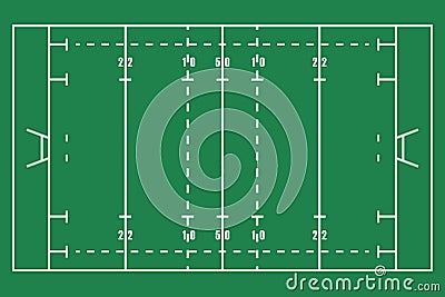 Flat green Rugby field. Top view of American football field with line template. Vector stadium. Vector Illustration