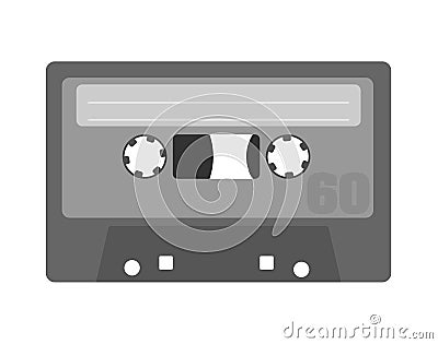 Flat grey audio cassette symbol or icon Vector Illustration