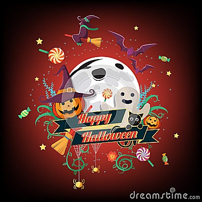 Flat Halloween Icon and Halloween Character and element design Badge, Halloween Background, Vector Illustration, Trick or Treat Co Vector Illustration