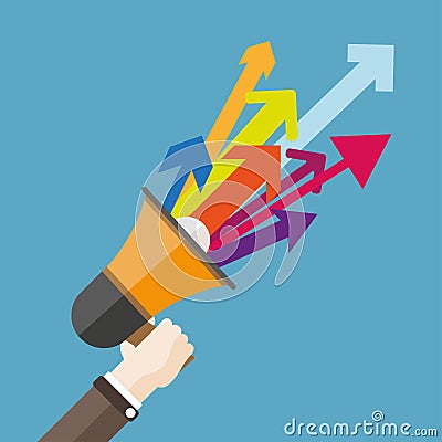 Flat Hand Bullhorn Colored Arrows Vector Illustration