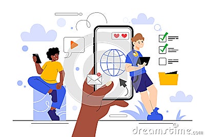 Flat hand drawn cartoon generation alpha composition Stock Photo