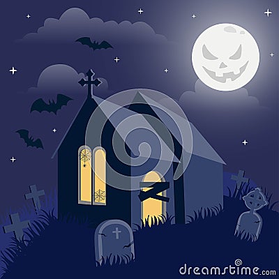 flat hand drawn realistic design spooky halloween house Vector Illustration