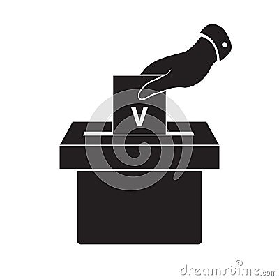 Flat hand putting vote bulletin into ballot box icon. Election concept Cartoon Illustration