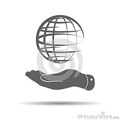 Flat hand showing globe planet icon Vector Illustration