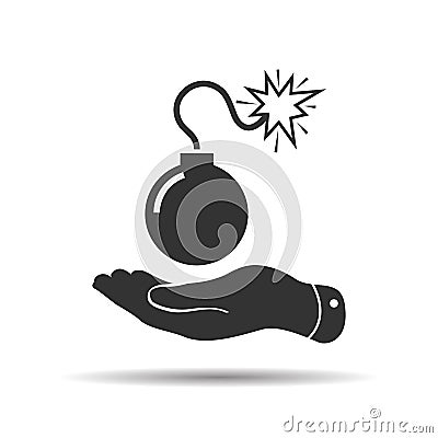 flat hand showing graphic image concept of bomb icon in trendy f Vector Illustration