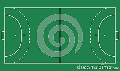 Flat handball field, green grass. Field with line template. Vector Handball stadium. Vector Illustration