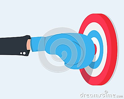 Flat hands wear boxing gloves and punch to the center of the target Vector Illustration