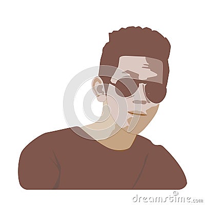 Flat happy head of man with glasses icon on a white background with lines Stock Photo