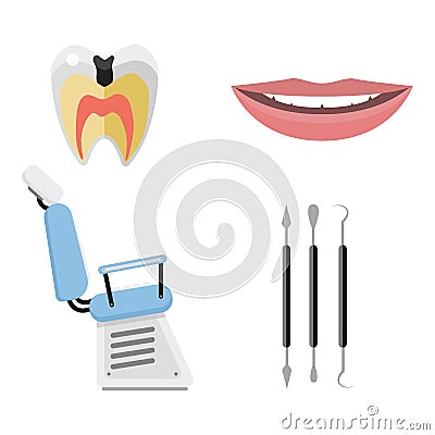 Flat health care dentist medical tools medicine instrument hygiene stomatology vector illustration. Vector Illustration