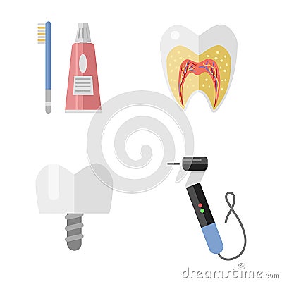 Flat health care dentist medical tools medicine instrument hygiene stomatology vector illustration. Vector Illustration