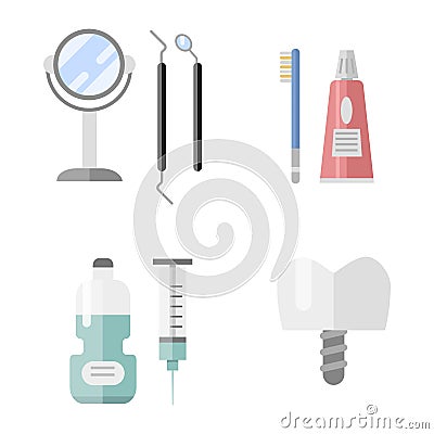 Flat health care dentist medical tools medicine instrument hygiene stomatology vector illustration. Vector Illustration