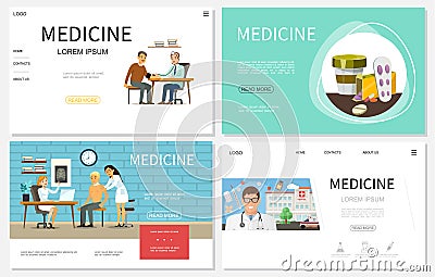 Flat Healthcare Websites Set Vector Illustration