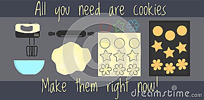 Flat home bakery recipe infographics, how to make home made cookies Stock Photo