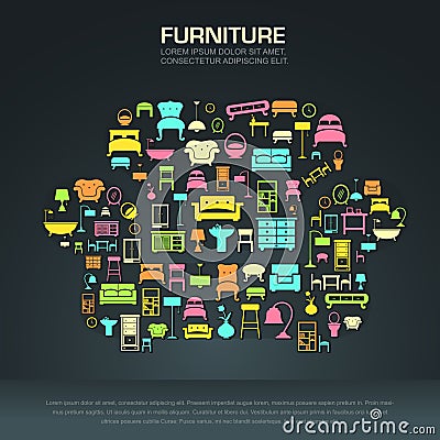 Flat home furniture icon design in a sofa shape Vector Illustration