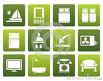 Flat Hotel and motel room facilities icons Vector Illustration