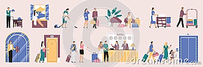 Flat Hotel Set Vector Illustration