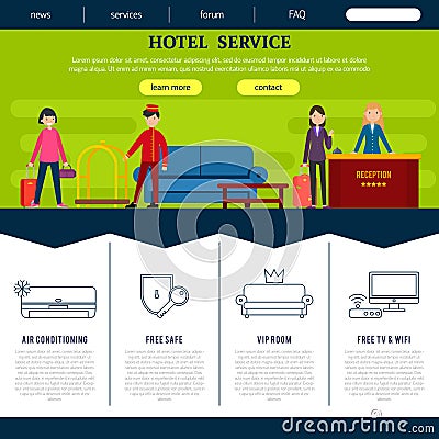 Flat Hotel Web Page Template Vector Illustration