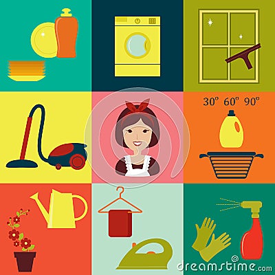 Flat housekeeping icons Vector Illustration