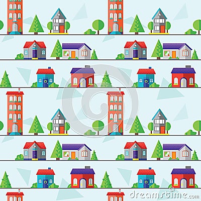 Flat houses seamless pattern, vector illustration Vector Illustration