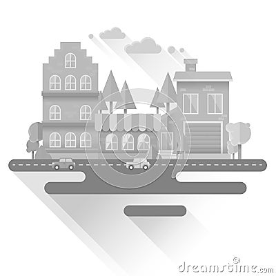 Flat houses trendy set of buildings icons Stock Photo