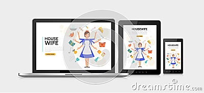 Flat Housewife Adaptive Design Concept Vector Illustration