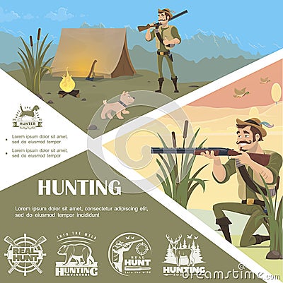 Flat Hunting Colorful Template Vector Illustration