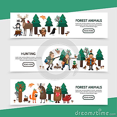 Flat Hunting Horizontal Banners Vector Illustration